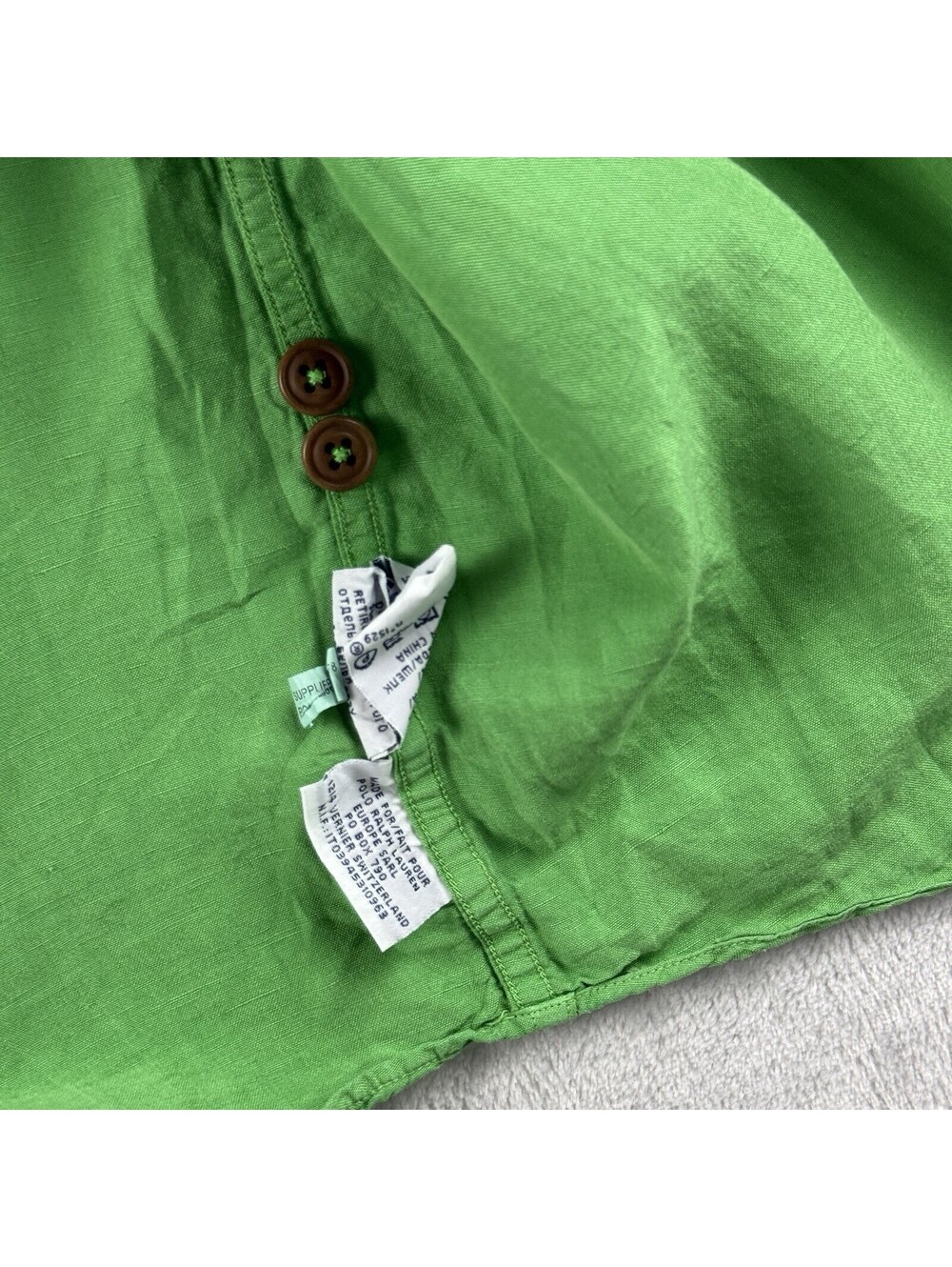 Polo Ralph Lauren Button Up Shirt Size M Green Silk Linen Roll Up Luxury Causal - Picture 10 of 12